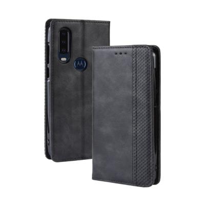 Magnetische Buckle retro Crazy Horse textuur horizontale Flip lederen case voor Motorola één actie met houder & kaartsleuven & fotolijstjes (zwart)