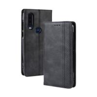 Magnetische Buckle retro Crazy Horse textuur horizontale Flip lederen case voor Motorola één actie met houder & kaartsleuven & fotolijstjes (zwart)