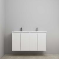 On-Line Onderkast - 120 cm - Voorgemonteerd - Greeploos 4 Deuren - Porseleinen Wastafel - 2 Kraangaten - Mat Wit