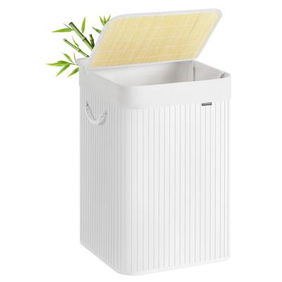 Bamboe wasmand met deksel en afneembare waszak opvouwbaar, Wit / 95 L