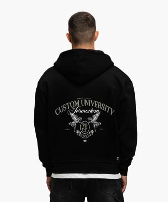 Jorcustom Fleece Custom University Zipped Hoodie Heren Zwart - Maat L - Kleur: Zwart | Soccerfanshop