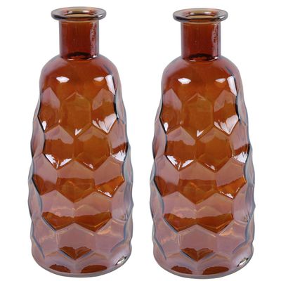 Countryfield Art Deco bloemenvaas - 2x - cognac bruin transparant - glas - D12 x H30 cm