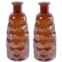 Countryfield Art Deco bloemenvaas - 2x - cognac bruin transparant - glas - D12 x H30 cm