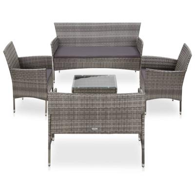 5-delige Loungeset met kussens poly rattan grijs