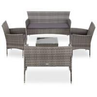 5-delige Loungeset met kussens poly rattan grijs