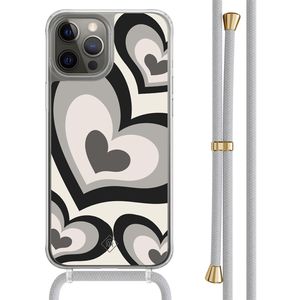 iPhone 12 (Pro) hoesje met grijs koord - Hart swirl zwart