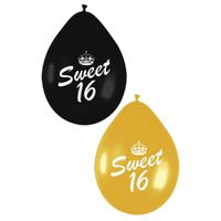 6x stuks leeftijd versiering 16 jaar ballonnen zwart/goud   -