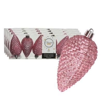 Kersthangers dennenappels - 24x st - lippenstift roze - glitter - 8 cm - kunststof - kerstversiering Kersthangers dennenappels - 24x st - lippenstift roze - glitter - 8 cm - kunststof - kerstversiering