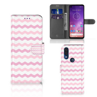 Motorola One Vision Telefoon Hoesje Waves Roze - thumbnail