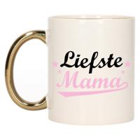 Cadeau koffie/thee mok voor mama - roze met gouden oor - de liefste - keramiek - Moederdag