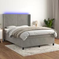 Boxspring met matras en LED fluweel lichtgrijs 140x200 cm
