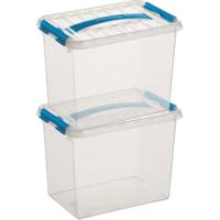 2x sunware q-line opberg box/opbergdoos - 9 liter - 30 x 20 x 22 cm - kunststof - transparant