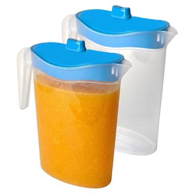 Waterkan/sapkan met afsluitbare deksel in blauw - 2x - 1,5 liter - kunststof - 9 x 21 cm Waterkan/sapkan met afsluitbare deksel in blauw - 2x - 1,5 liter - kunststof - 9 x 21 cm