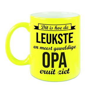 Leukste en meest geweldige opa cadeau koffiemok / theebeker neon geel 330 ml