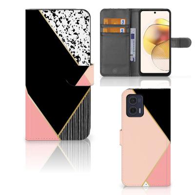 Motorola Moto G73 | Book Case | Zwart Roze Vormen
