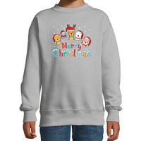 Foute kersttrui / sweater dieren Merry christmas grijs kids