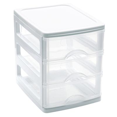 Ladekastje bureau organizer - 3 lades - wit/transparant - L13 x B17 x H17 cm - kunststof