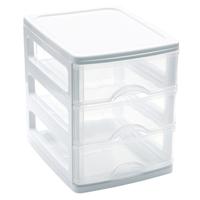 Ladekastje bureau organizer - 3 lades - wit/transparant - L13 x B17 x H17 cm - kunststof Ladekastje bureau organizer - 3 lades - wit/transparant - L13 x B17 x H17 cm - kunststof