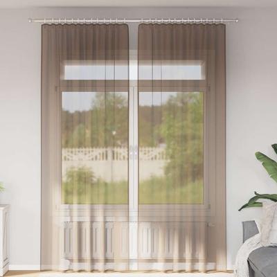 Gordijnen voile met lussen 2 st 140x260 cm lichtbruin