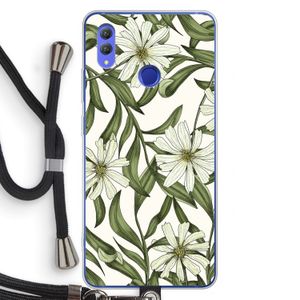 Wit bloemenpatroon: Honor Note 10 Transparant Hoesje met koord