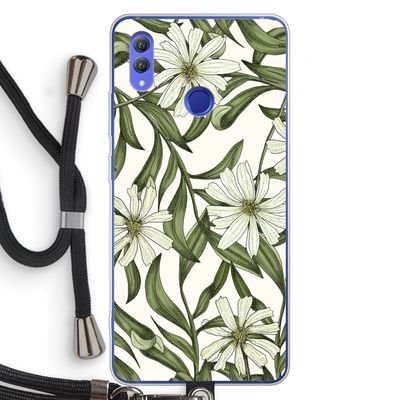 Wit bloemenpatroon: Honor Note 10 Transparant Hoesje met koord