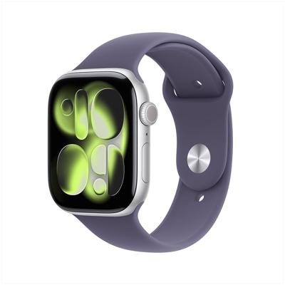 Apple Watch Series 11 GPS + Cellular 46mm Silver Aluminium Case met Purple Fog Sport Band - M/L Smartwatch Zilver