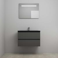 On-Line Badkamermeubelset - 80 cm - Voorgemonteerd - Ladestructuur - Acryl Wastafel - 1 Kraangat - Spiegel met LED-Verlichting - Mat Antraciet