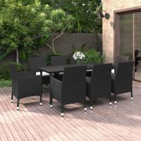 9-delige Tuinset met kussens poly rattan en glas