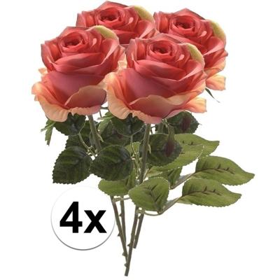 Kunstbloem roos Simone - 4x - roze - 45 cm - decoratie bloemen