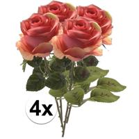 Kunstbloem roos Simone - 4x - roze - 45 cm - decoratie bloemen