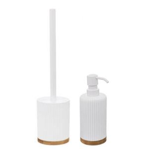 Toiletborstel met houder wit 40 cm met zeeppompje 270 ml polyresin