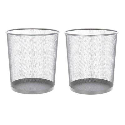 2x stuks kantoor prullenbakken/papiermanden 9 liter zilverkleurig
