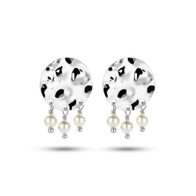 Oorhangers zilver-synth. parel zilverkleurig-wit