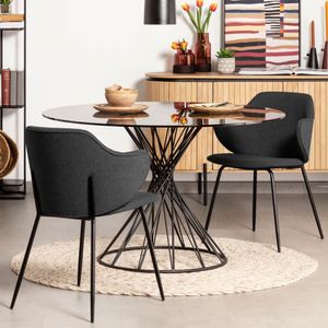 Kave Home Ronde Eettafel Niut 120cm Glas - zwart