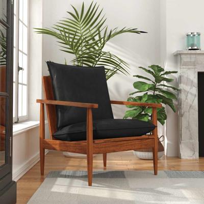 Fauteuil echt leer en massief acaciahout