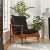Fauteuil echt leer en massief acaciahout