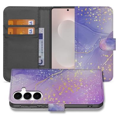 Watercolor Paars Hoesje Samsung Galaxy S25 FE PU-Leer Met 3 Pasjes