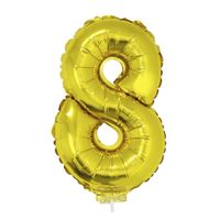 Gouden opblaas cijfer ballon 8 op stokje 41 cm Gouden opblaas cijfer ballon 8 op stokje 41 cm