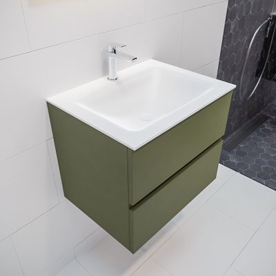 Mondiaz Vica Cloud badmeubel Army 60 cm 2 lades solid surface enkele spoelbak midden 1 kraangat