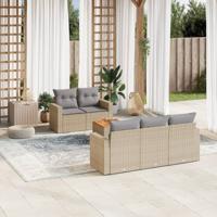 6-delige Loungeset met kussens poly rattan gemengd beige