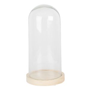 Clayre & Eef Stolp Ø 13x26 cm Bruin Hout Glas Rond Glazen stolp Bruin Glazen stolp