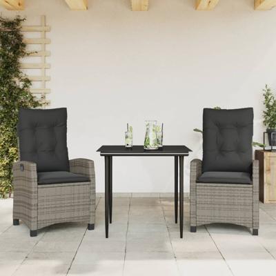 3-delige Tuinset met kussens poly rattan grijs