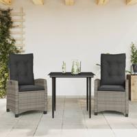 3-delige Tuinset met kussens poly rattan grijs