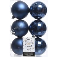 6x Kunststof kerstballen glanzend/mat donkerblauw 8 cm kerstboom versiering/decoratie   -