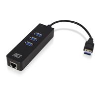 ACT connectivity usb hub 3.2 3x usb-a ethernet, zwart