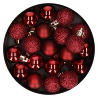60x stuks kleine kunststof kerstballen donkerrood 3 cm - Kerstbal - thumbnail