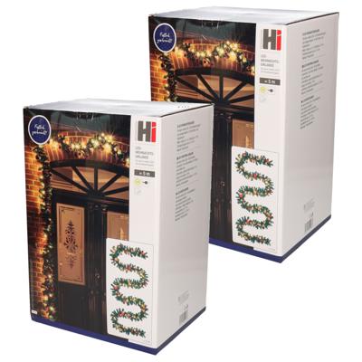 HI verlichte dennenslinger - 2x stuks - 500 cm - incl. kerstballen - dennen guirlandes - kerstversie HI verlichte dennenslinger - 2x stuks - 500 cm - incl. kerstballen - dennen guirlandes - kerstversie