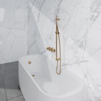 Fortifura Nebbio Badcombinatie-set - thermostaatkraan - inbouwdeel - glijstang - metalen doucheslang - staaf handdouche - badafvoer opbouw - geborsteld messing PVD (goud) SW1183067 SW1111531 SW706206 SW720570 SW1108811 SW