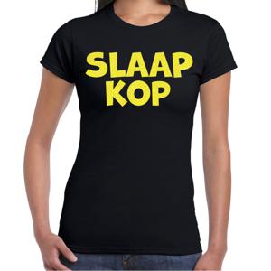 Verkleed T-shirt voor dames - slaapkop - zwart - glitter geel - themafeest