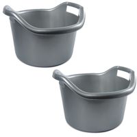 2x Schoonmaakemmers afwasteilen met hengsels 6 liter zilver 29 x 19 cm - thumbnail